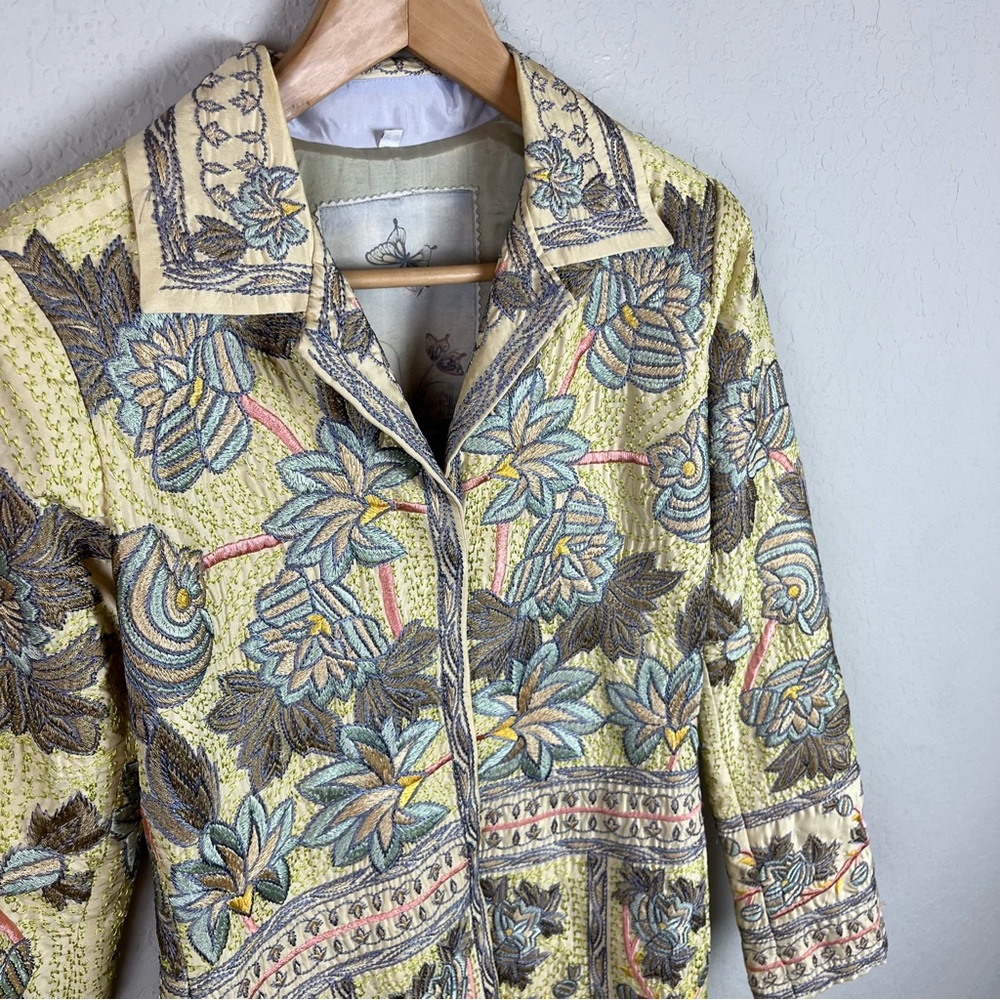 Biya Johnny Was Jacket Silk Embroidered Coat Floral - Picture 7 of 14